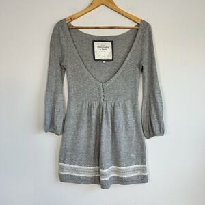 Abercrombie Fitch Babydoll Sweater Size M Fair Isle Y2K Gray Knit